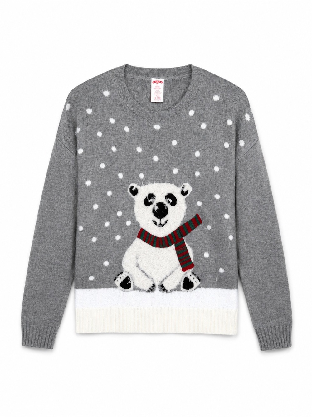Holiday Time Polar Bear Christmas Sweater Gray White Scarf Women’s Medium 8-10